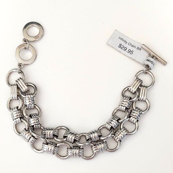 Double strand silver link toggle close bracelet - Picture 6 of 12